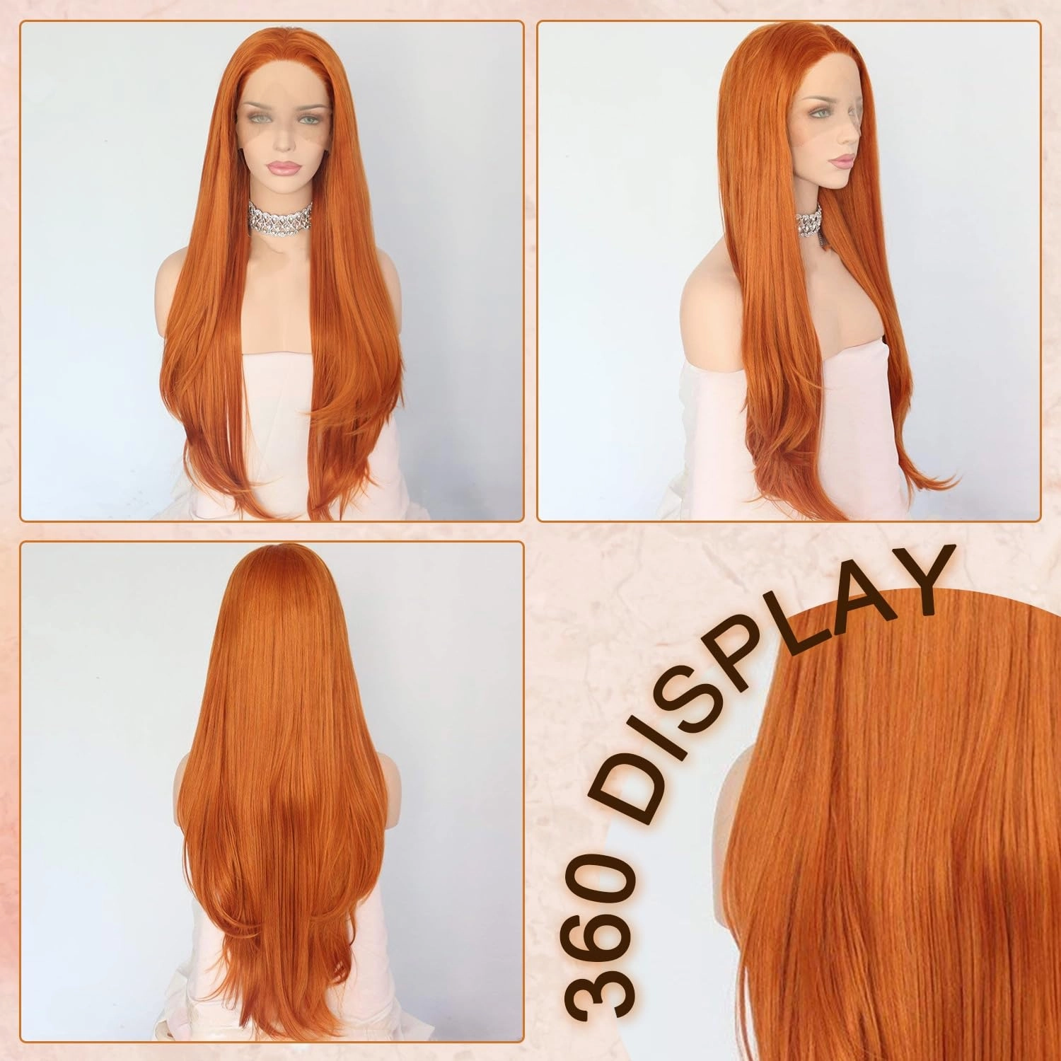 Sapphirewigs Orange Wig Long Natural Straight Wave Wigs Synthetic Lace Front Hair Replacement Wigs Beauty Blogger Daily Makeup Cosplay Ginger Wig for Women Halloween Costumes Wigs