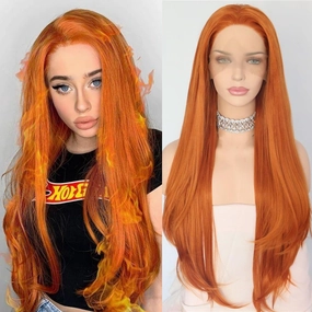 Sapphirewigs Orange Wig Long Natural Straight Wave Wigs Synthetic Lace Front Hair Replacement Wigs Beauty Blogger Daily Makeup Cosplay Ginger Wig for Women Halloween Costumes Wigs