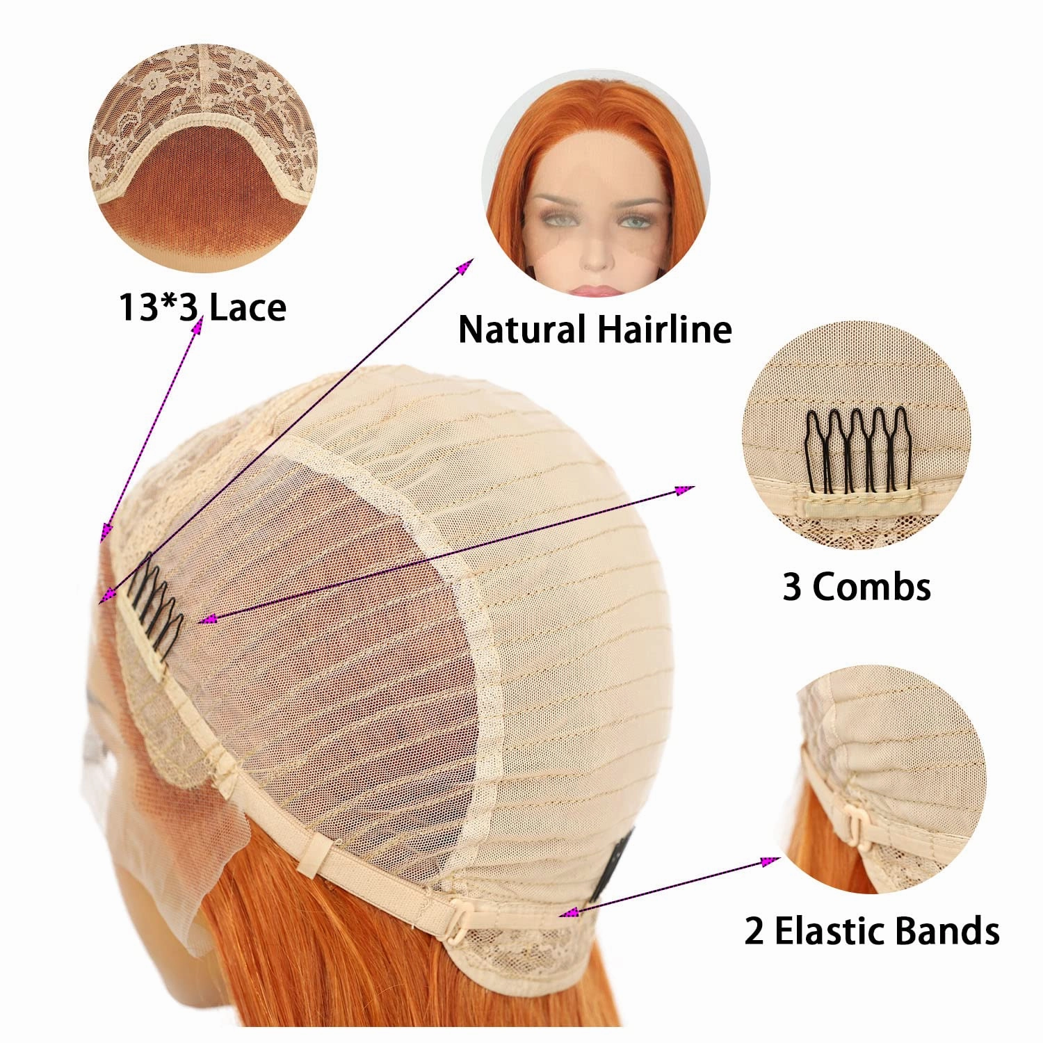 Sapphirewigs Orange Wig Long Natural Straight Wave Wigs Synthetic Lace Front Hair Replacement Wigs Beauty Blogger Daily Makeup Cosplay Ginger Wig for Women Halloween Costumes Wigs