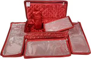 Satin Maroon Make-Up Pouch Jewellery Box 4 Pouch 1 roll Bangle in Cosmetic Bag Necklace Earrings Vanity Jewellery Organiser For Women's
