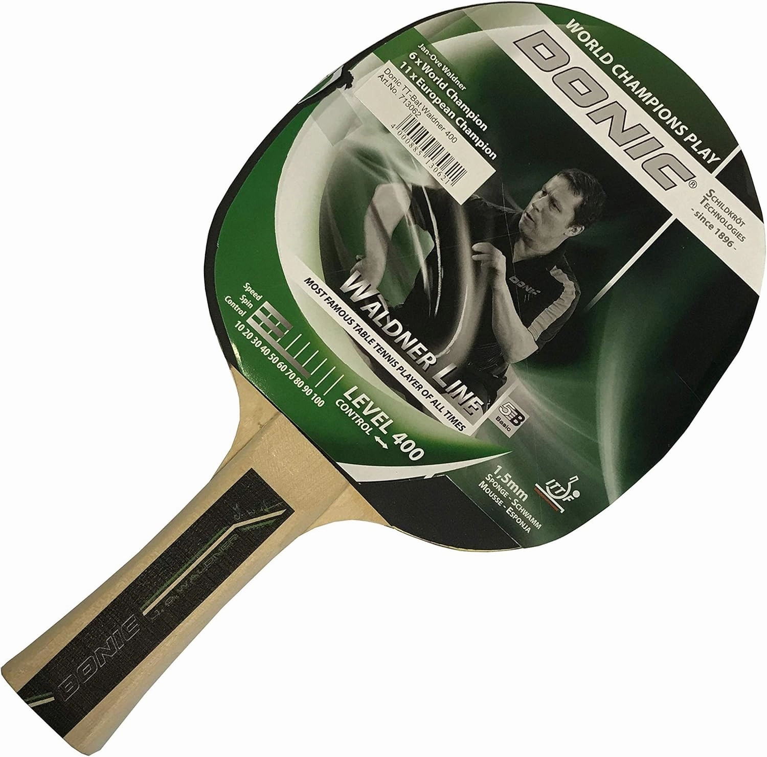 Schildkrot Waldner 400 Table Tennis Bat - Green/Grey, 26 cm