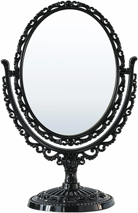 Schones Geschaft 2-Sided Tabletop Makeup Mirror, Swivel Vintage Dresser Cosmetic Mirror, Double Sided Oval Desktop Stand Mirror (Black)