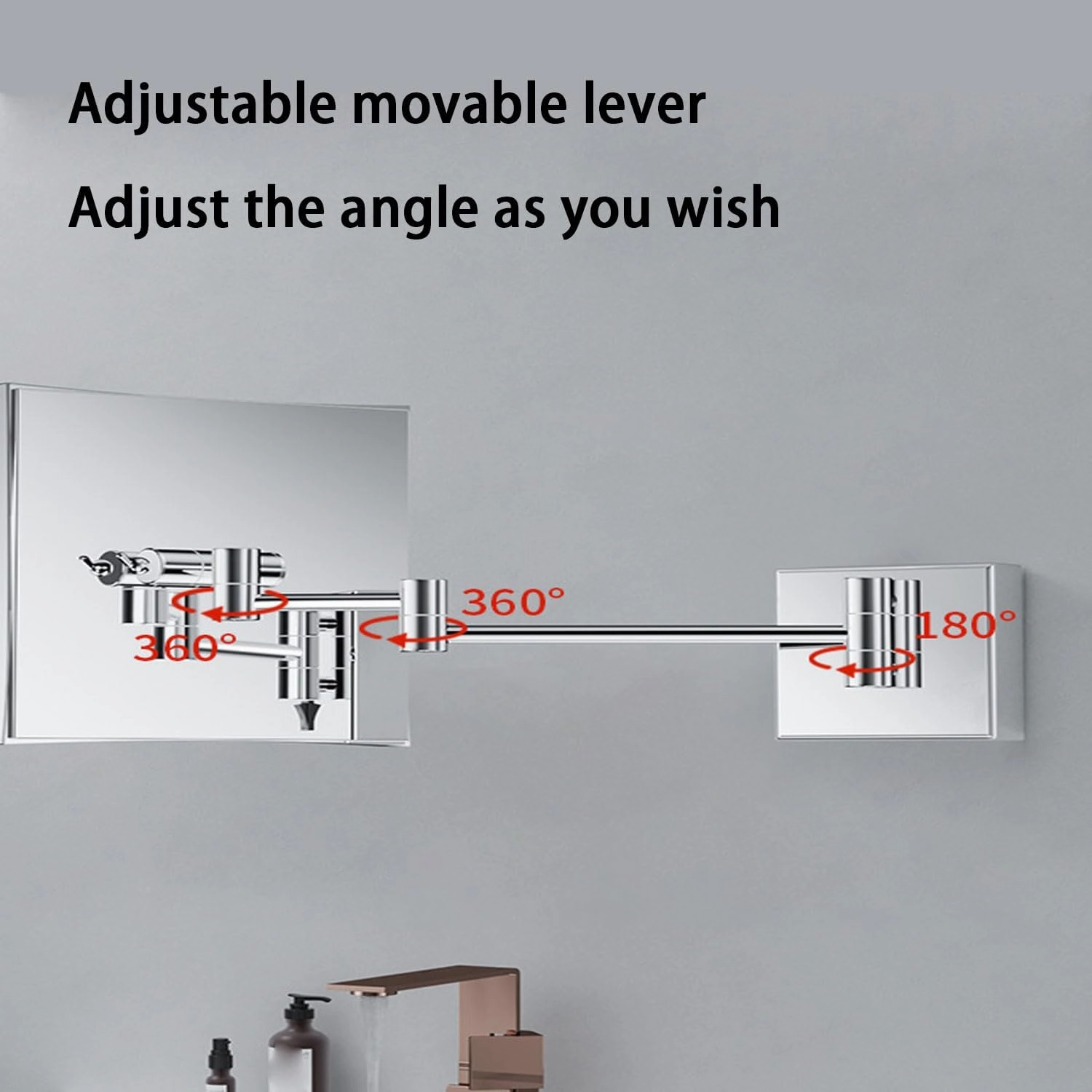 Screen Touch Dimming Makeup Mirror with Lights and 3X Magnification, Square LED Wall Mounted Bathroom Vanity Mirror，Rotable Extendable Shaving MirrorSilver,USB Charging
