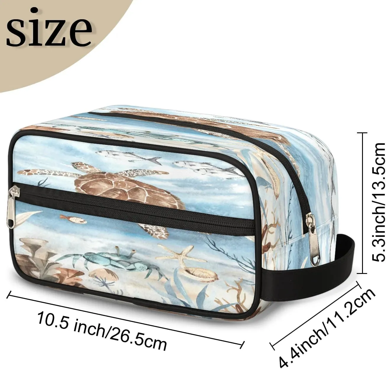 Sea Turtle Algae Fish Starfish Travel Toiletry Bag for Women Men Small Cosmetic Makeup Organizer Water Resistant Shaving Bag Portable Make Up Bag Storage Bags with Handle