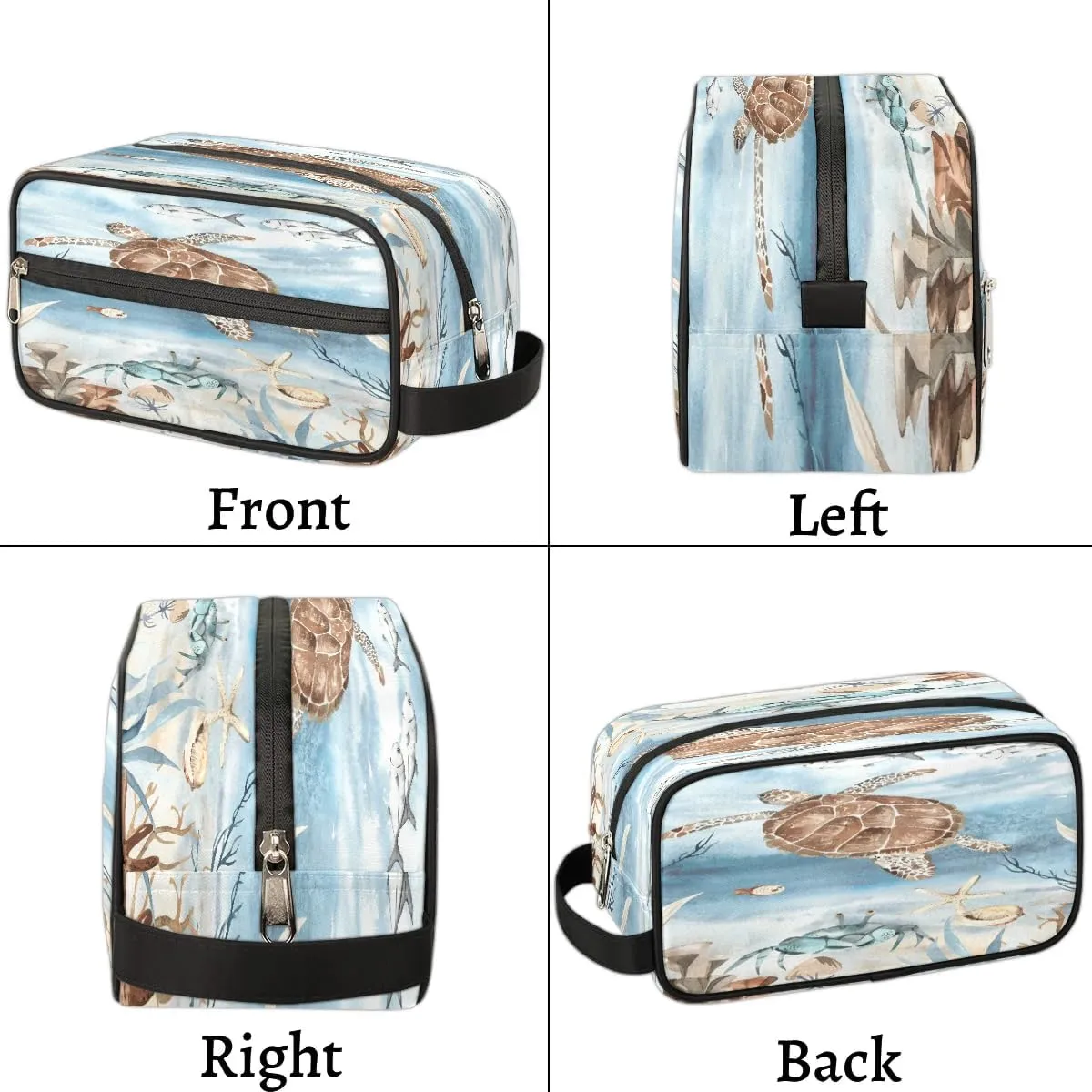 Sea Turtle Algae Fish Starfish Travel Toiletry Bag for Women Men Small Cosmetic Makeup Organizer Water Resistant Shaving Bag Portable Make Up Bag Storage Bags with Handle
