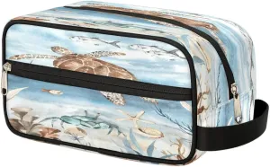 Sea Turtle Algae Fish Starfish Travel Toiletry Bag for Women Men Small Cosmetic Makeup Organizer Water Resistant Shaving Bag Portable Make Up Bag Storage Bags with Handle
