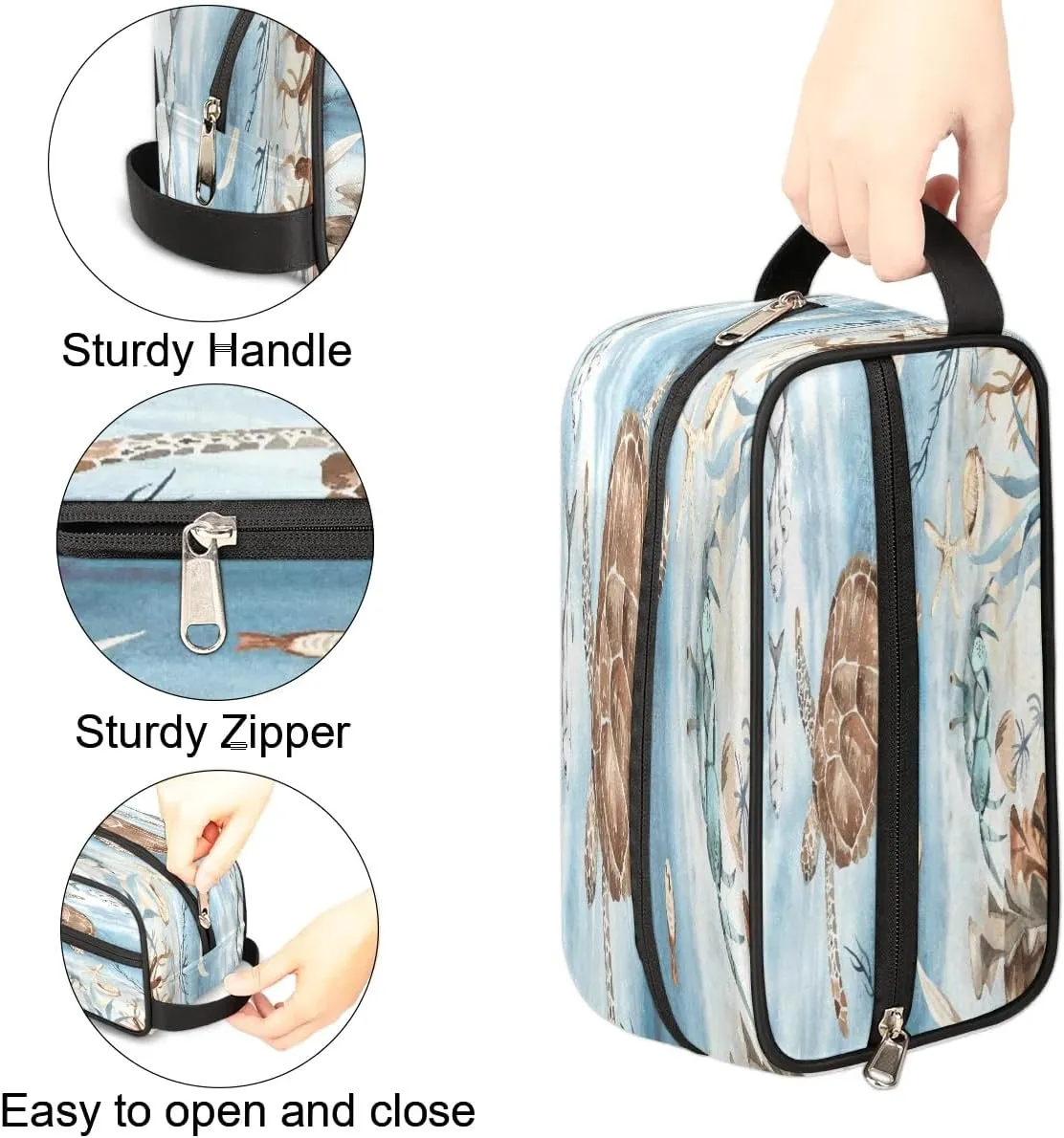Sea Turtle Algae Fish Starfish Travel Toiletry Bag for Women Men Small Cosmetic Makeup Organizer Water Resistant Shaving Bag Portable Make Up Bag Storage Bags with Handle