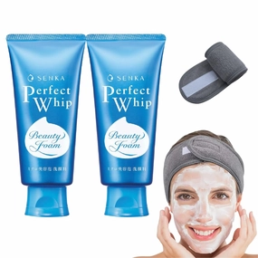 Senka Perfect Whip Beauty Foam Facial Cleanser 120g - Pack of 2 - Made in Japan - Free Hairband Included