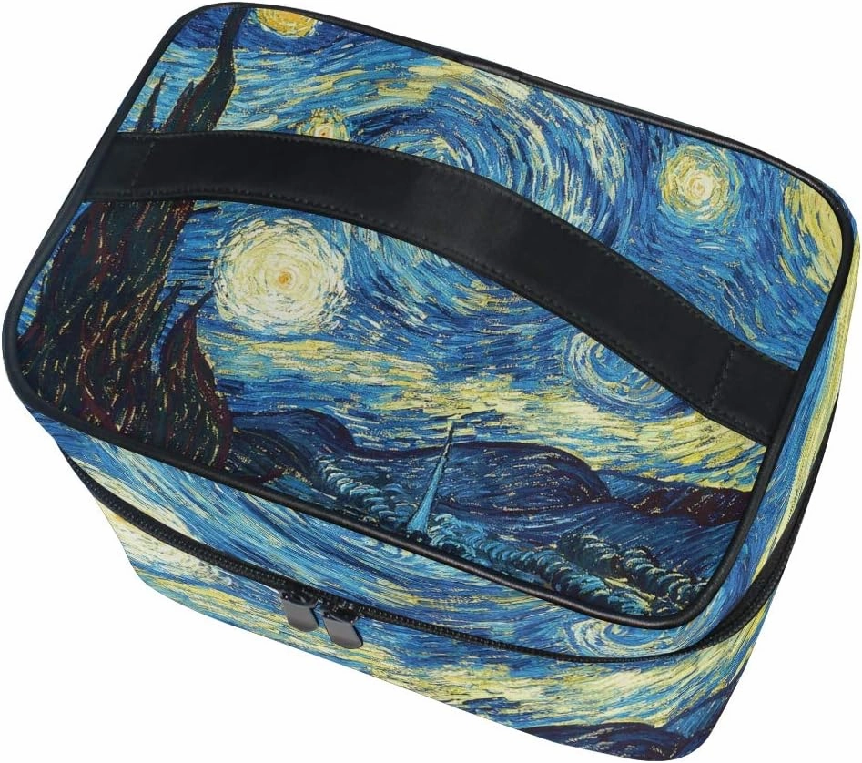 Senya Makeup Bag Square Cosmetic Train Case Van Gogh Starry Sky Portable Travel Toiletry Bag Organizer Accessories Case Tools Case for Beauty Women