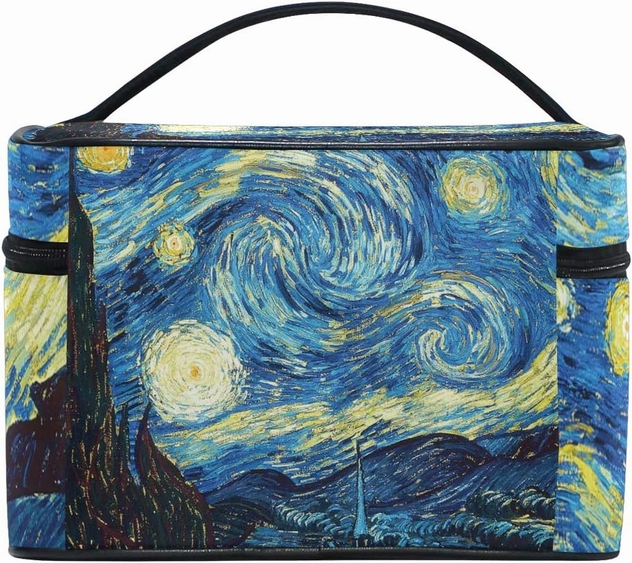 Senya Makeup Bag Square Cosmetic Train Case Van Gogh Starry Sky Portable Travel Toiletry Bag Organizer Accessories Case Tools Case for Beauty Women