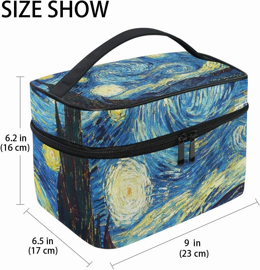 Senya Makeup Bag Square Cosmetic Train Case Van Gogh Starry Sky Portable Travel Toiletry Bag Organizer Accessories Case Tools Case for Beauty Women
