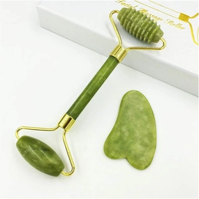 Set of Natural Jade Roller Stones for Swollen Neck and Eye Massage Anti-Aging and Anti-Wrinkle Face Slimming Skin Firming Gua Sha Tool