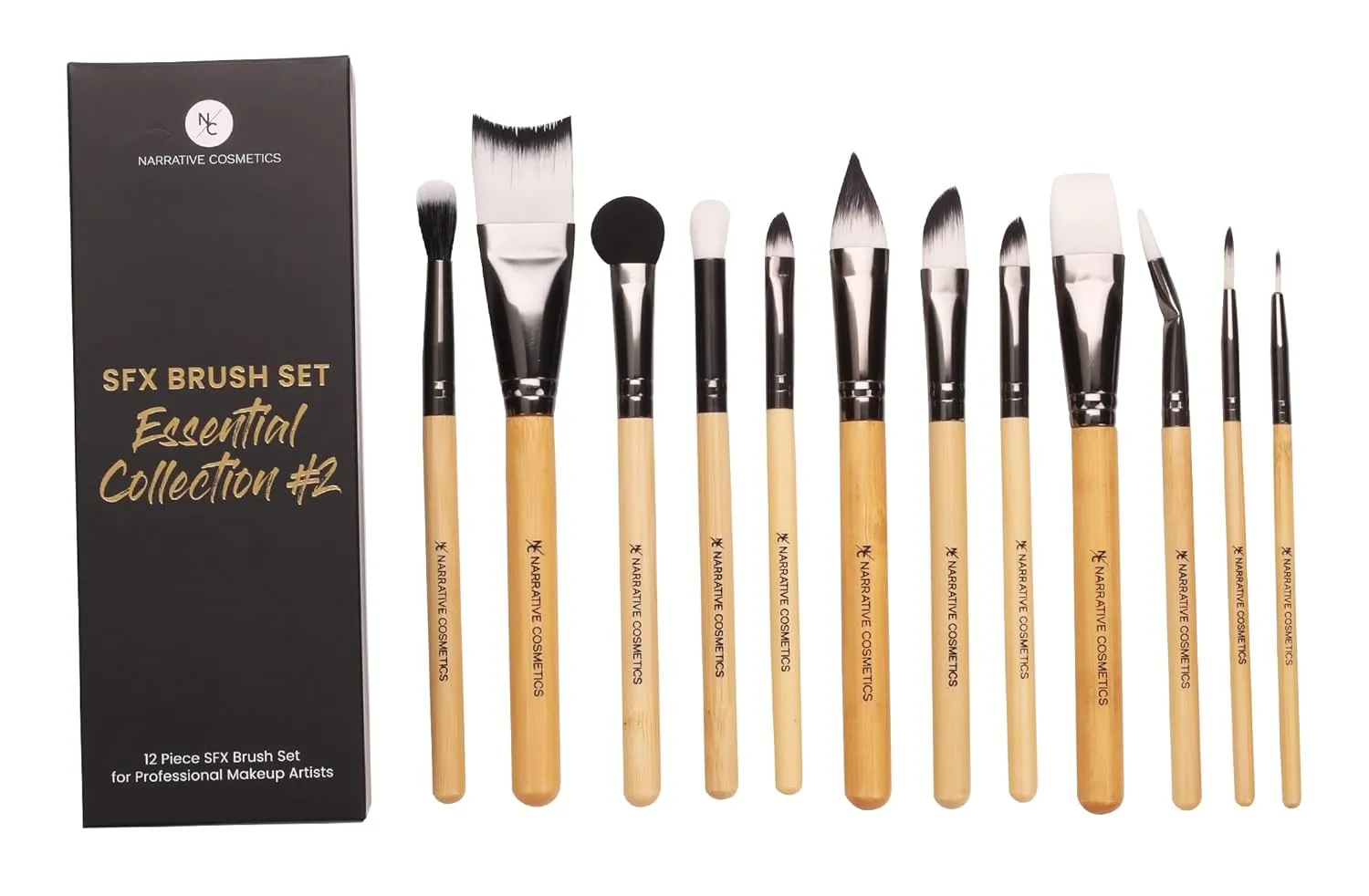 SFX Brush Set, Essential Collection #2, 12 Makeup Brushes with Synthetic Bristles & Natural Bamboo Handles