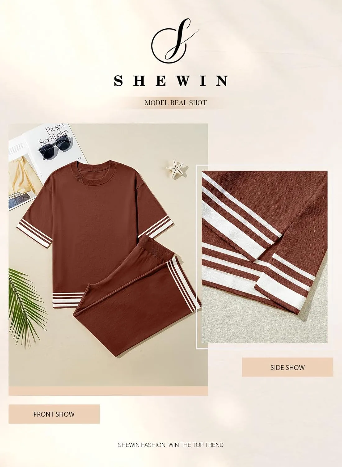 SHEWIN Lounge Sets for Women Casual 2 Piece Sweater Sets Loose Knit Womens Pajama Sets