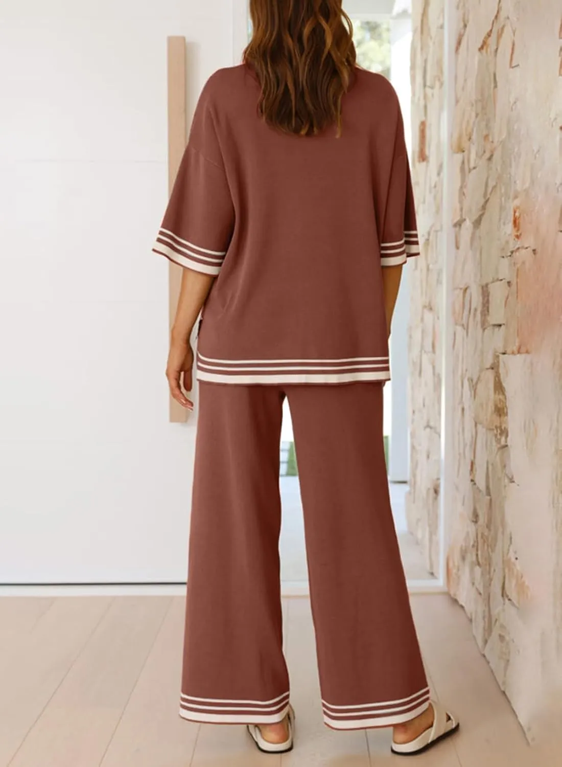 SHEWIN Lounge Sets for Women Casual 2 Piece Sweater Sets Loose Knit Womens Pajama Sets