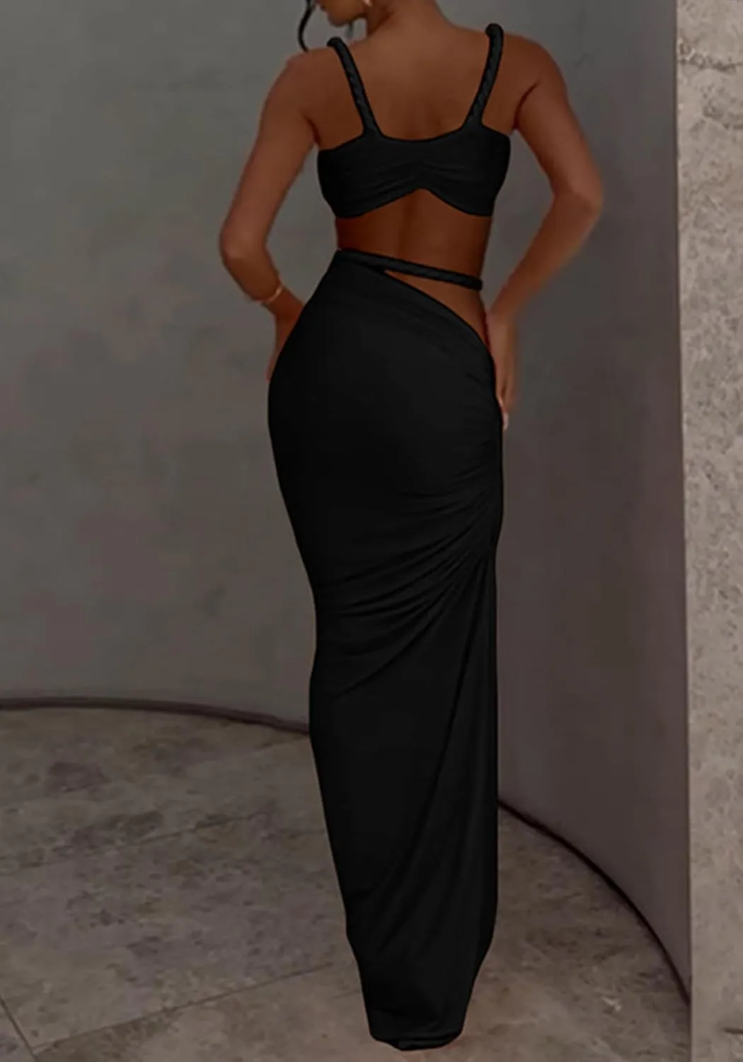 SHINFY Womens Summer Two Piece Maxi Skirt Sets Sexy Corset Top Ruched Long Skirt Beach Dress 2 Piece Club Outfits