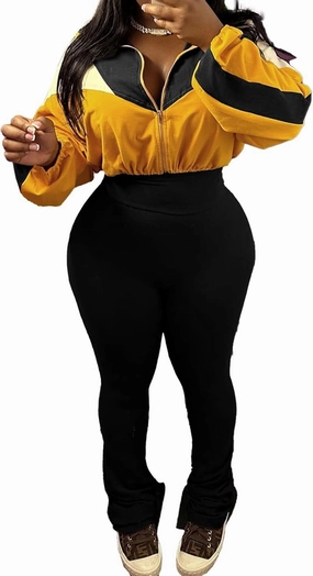 SHINFY Womens Sweatsuits 2 Piece Set Long Sleeve Color Block Cropped Jacket Leggings Pants Jogger Tracksuits Sets