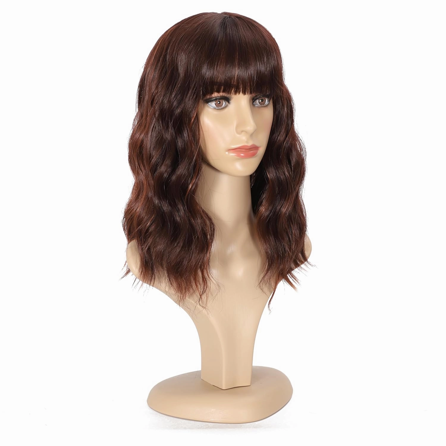 Short Curly Wigs with Bangs for Women 14 Inches Wavy Bob Wig Synthetic Heat Resistant Fiber Wigs
