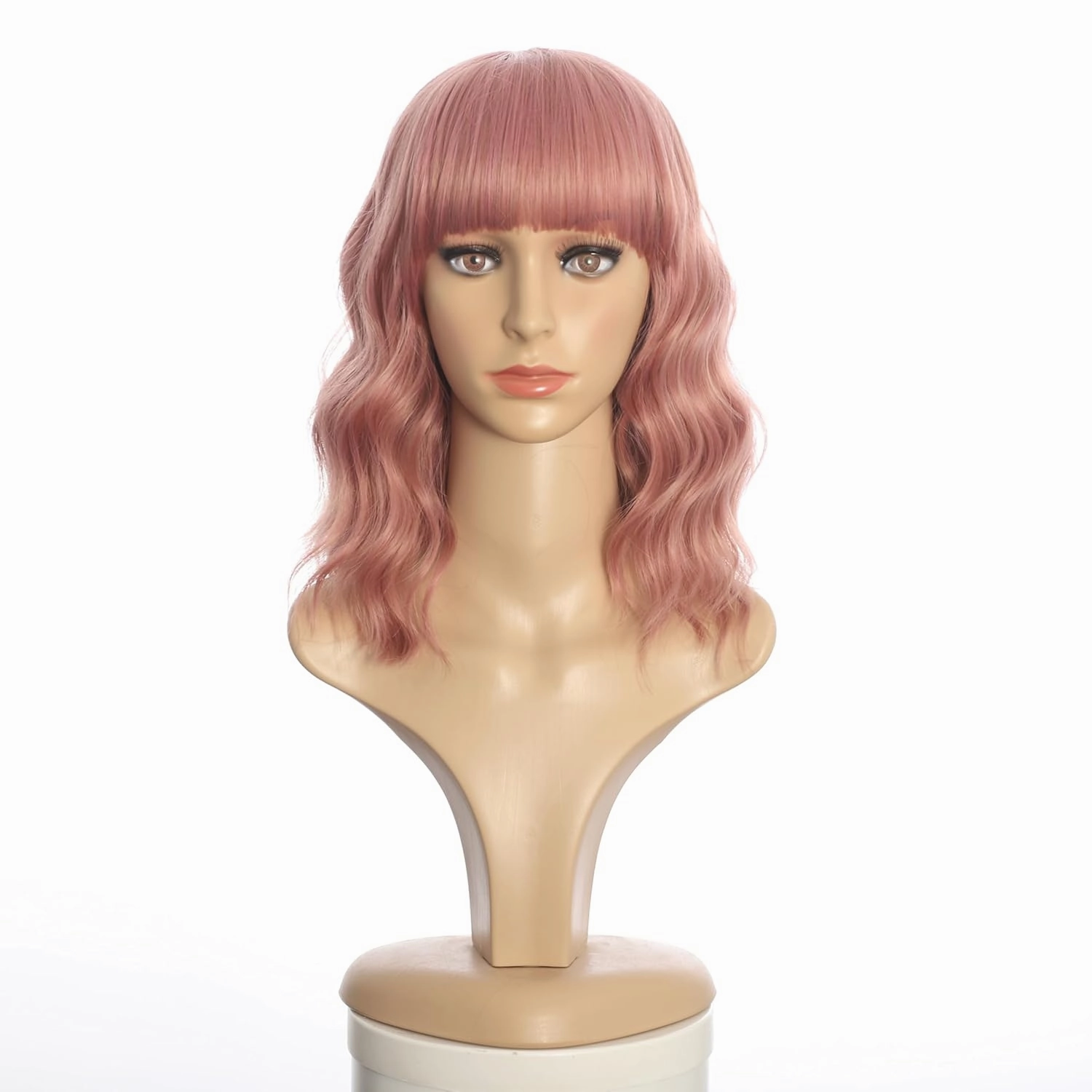 Short Curly Wigs with Bangs for Women 14 Inches Wavy Bob Wig Synthetic Heat Resistant Fiber Wigs (608)