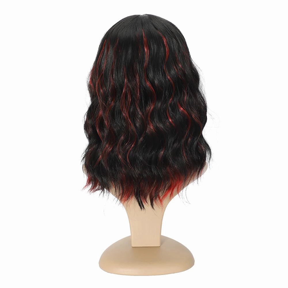 Short Curly Wigs with Bangs for Women 14 Inches Wavy Bob Wig Synthetic Heat Resistant Fiber Wigs