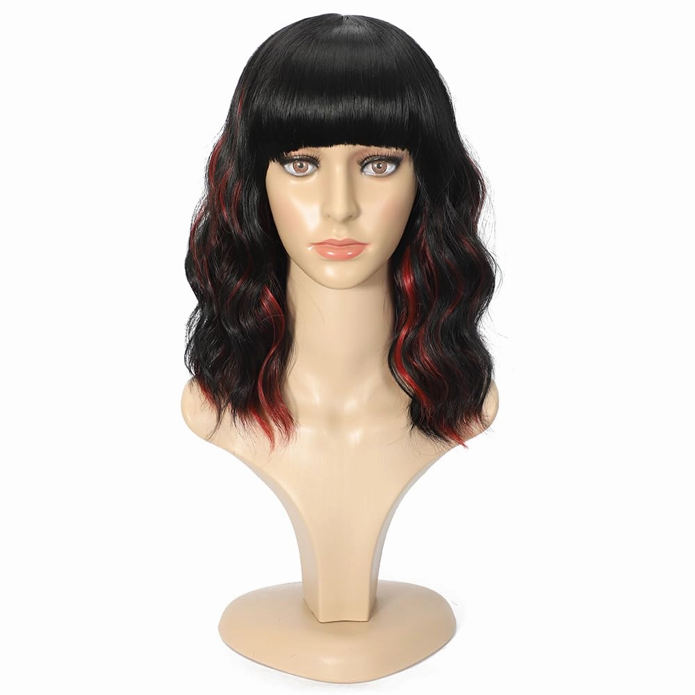 Short Curly Wigs with Bangs for Women 14 Inches Wavy Bob Wig Synthetic Heat Resistant Fiber Wigs