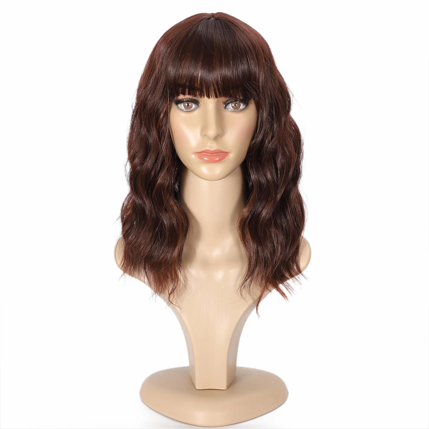 Short Curly Wigs with Bangs for Women 14 Inches Wavy Bob Wig Synthetic Heat Resistant Fiber Wigs