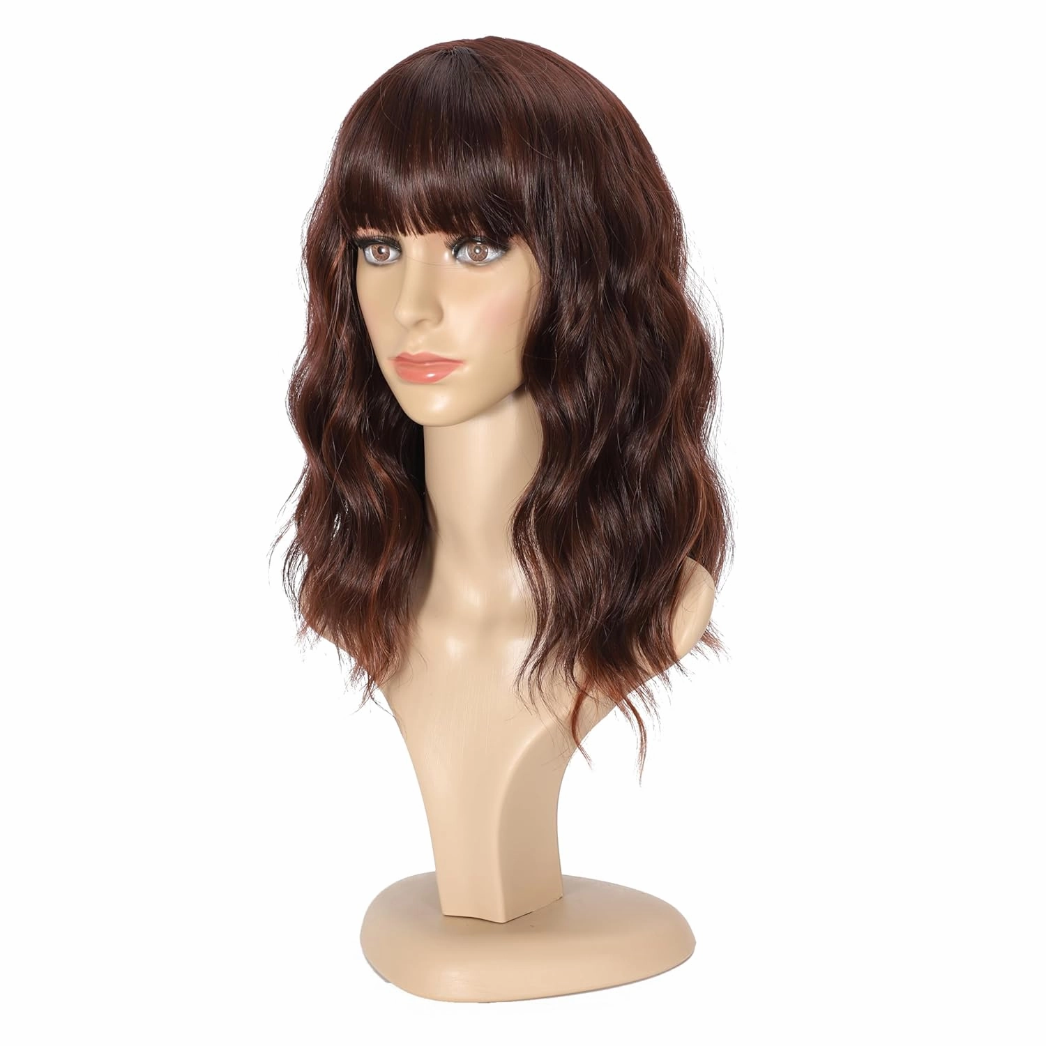 Short Curly Wigs with Bangs for Women 14 Inches Wavy Bob Wig Synthetic Heat Resistant Fiber Wigs