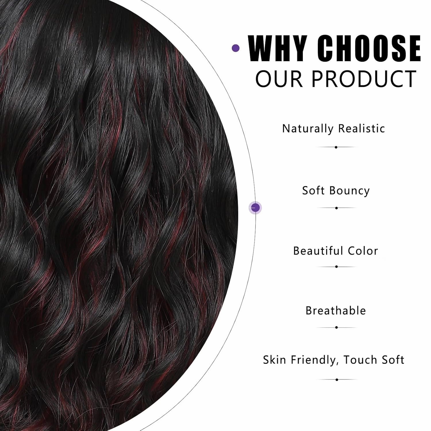 Short Wavy Wig with Bangs for Women Shoulder Length Bob Curly Synthetic Wigs with Natural Wavy Black Mixed Wine Red Heat Resistant Wig for Daily Party Use (Black Mix Wine Red)