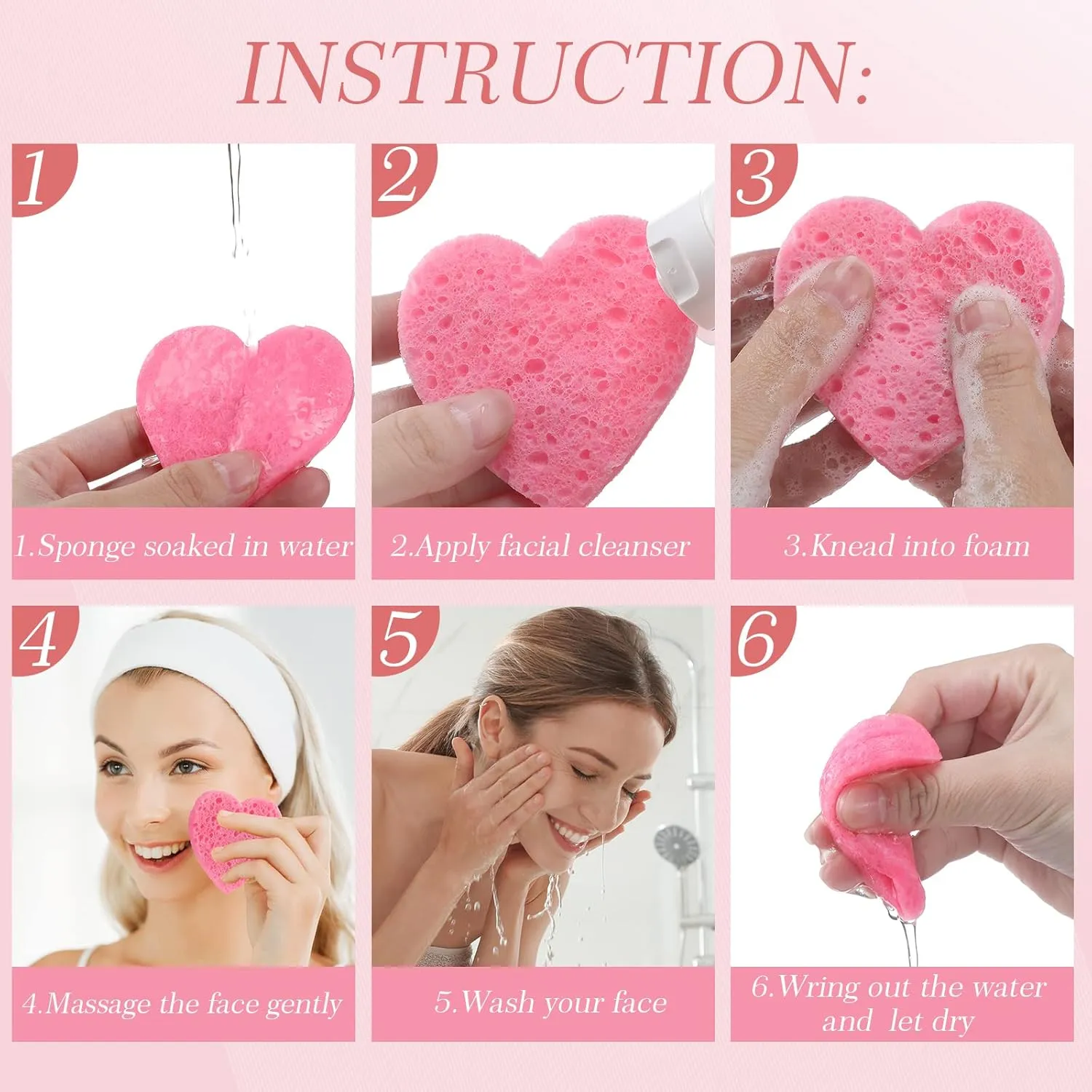Sieral 120 Pcs Compressed Facial Sponges with Container Disposable Face Sponge Pads for Washing Face Cleansing Exfoliating Esthetician Makeup Removal(Heart,Pink)