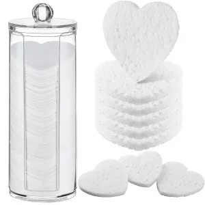 Sieral 120 Pcs Compressed Facial Sponges with Container Disposable Face Sponge Pads for Washing Face Cleansing Exfoliating Esthetician Makeup Removal(Heart,White)