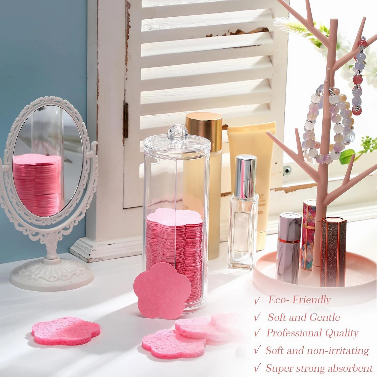 Sieral 120 Pcs Compressed Facial Sponges with Container Disposable Face Sponge Pads for Washing Face Cleansing Exfoliating Esthetician Makeup Removal(Flower,Pink)