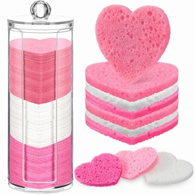 Sieral 120 Pcs Compressed Facial Sponges with Container Disposable Face Sponge Pads for Washing Face Cleansing Exfoliating Esthetician Makeup Removal(Heart,Pink, Rose Red, White)
