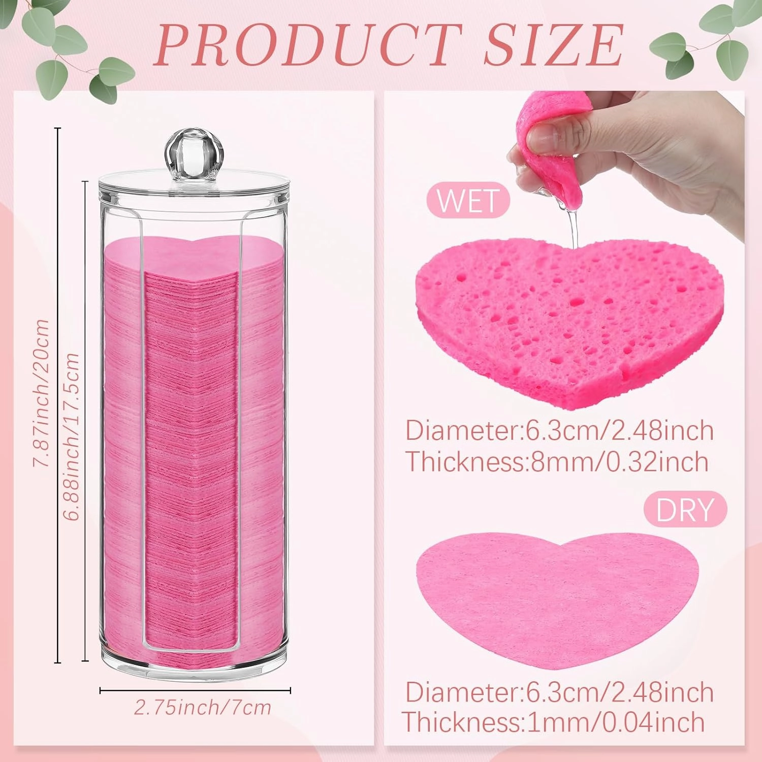 Sieral 120 Pcs Compressed Facial Sponges with Container Disposable Face Sponge Pads for Washing Face Cleansing Exfoliating Esthetician Makeup Removal(Heart,Rose Red)