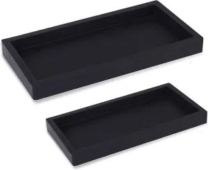Silicone Bathroom Vanity Tray Rectangle Soap and Sponge Holder Kitchen Sink Organizer for Scrubber, Lotion Bottles, Perfume, Jewelry, Candle, Key Trinket Ring, 2 Pack, Black