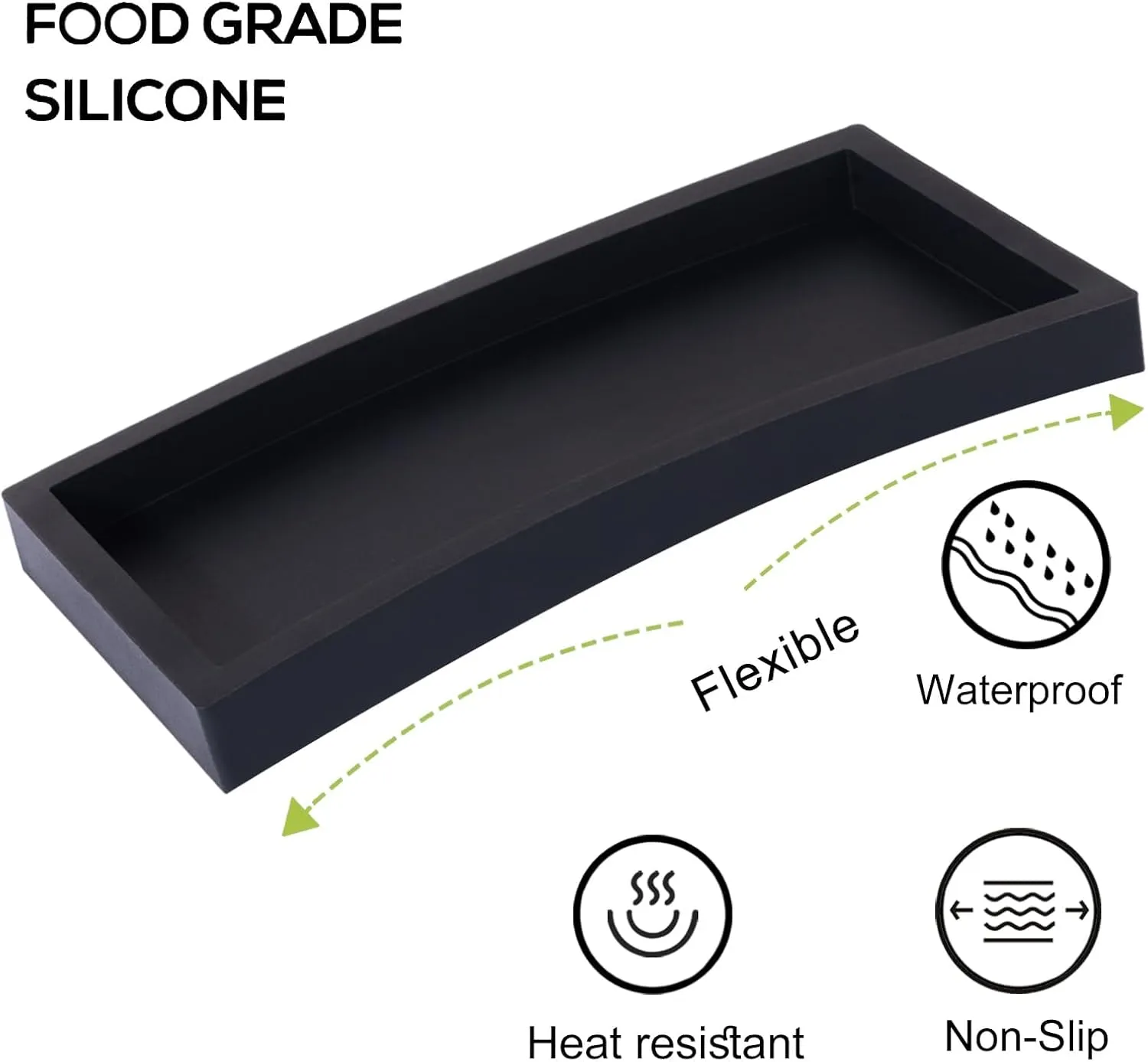 Silicone Bathroom Vanity Tray Rectangle Soap and Sponge Holder Kitchen Sink Organizer for Scrubber, Lotion Bottles, Perfume, Jewelry, Candle, Key Trinket Ring, 2 Pack, Black