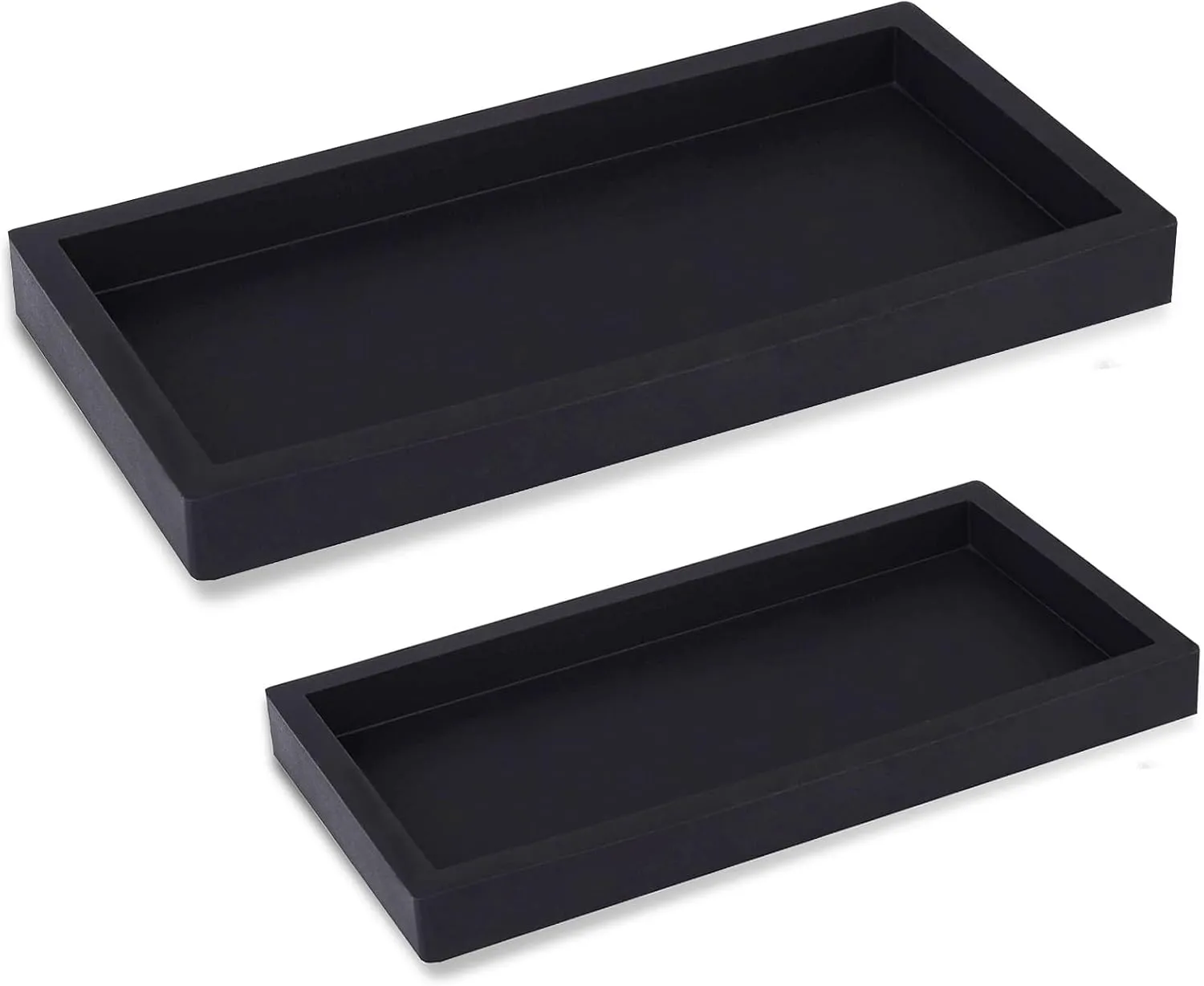 Silicone Bathroom Vanity Tray Rectangle Soap and Sponge Holder Kitchen Sink Organizer for Scrubber, Lotion Bottles, Perfume, Jewelry, Candle, Key Trinket Ring, 2 Pack, Black
