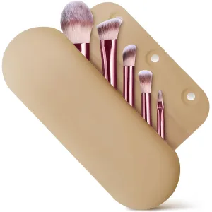 Silicone Makeup Brush Holder Travel – Stylish Silicone Make Up Bag 8.3 in, Travel Makeup Bag for Brushes, Easy-to-Clean Waterproof Case, Fits Purse or Tote, Magnetic Clips, Sturdy Brush Organizer