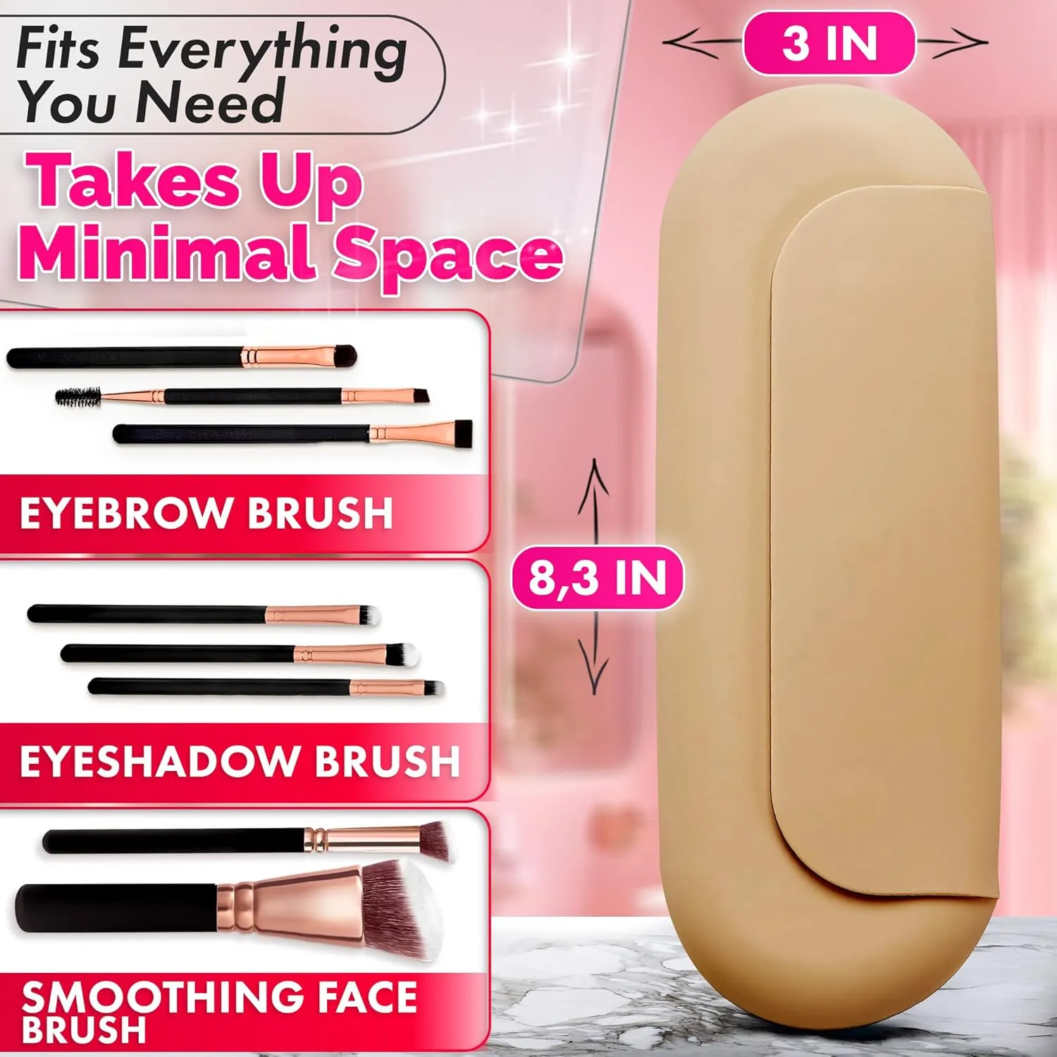 Silicone Makeup Brush Holder Travel – Stylish Silicone Make Up Bag 8.3 in, Travel Makeup Bag for Brushes, Easy-to-Clean Waterproof Case, Fits Purse or Tote, Magnetic Clips, Sturdy Brush Organizer