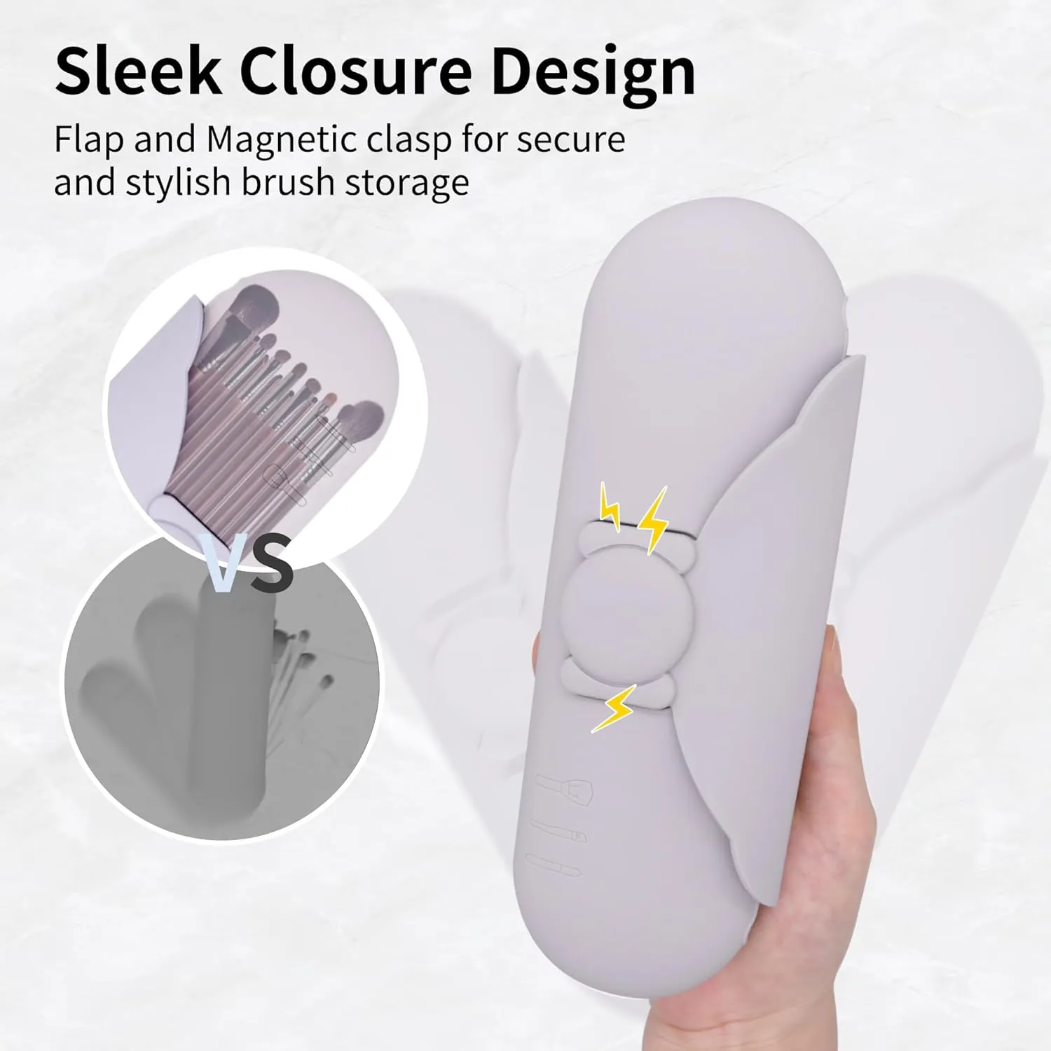 Silicone Makeup Brush Holder with Cleaning Pad - Travel Brush Organizer Case, Magnetic Closure Waterproof Cosmetic Bag for Easy Storage & On-the-Go Cleaning (9.05 Inch)