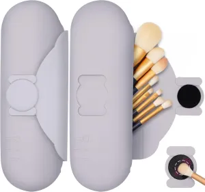 Silicone Makeup Brush Holder with Cleaning Pad - Travel Brush Organizer Case, Magnetic Closure Waterproof Cosmetic Bag for Easy Storage & On-the-Go Cleaning (9.05 Inch)