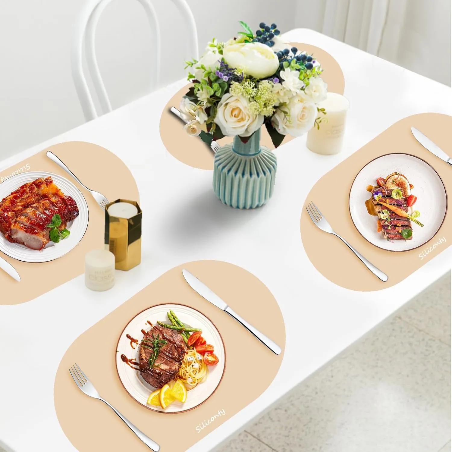 Silicone Placemats, Oval Placemats Set of 4. Heat-Resistant Table Mats, Easy to Clean Siliconty Placemats, Non-Slip Silicone Mats for Table Protection.(4, Bright Yellow)