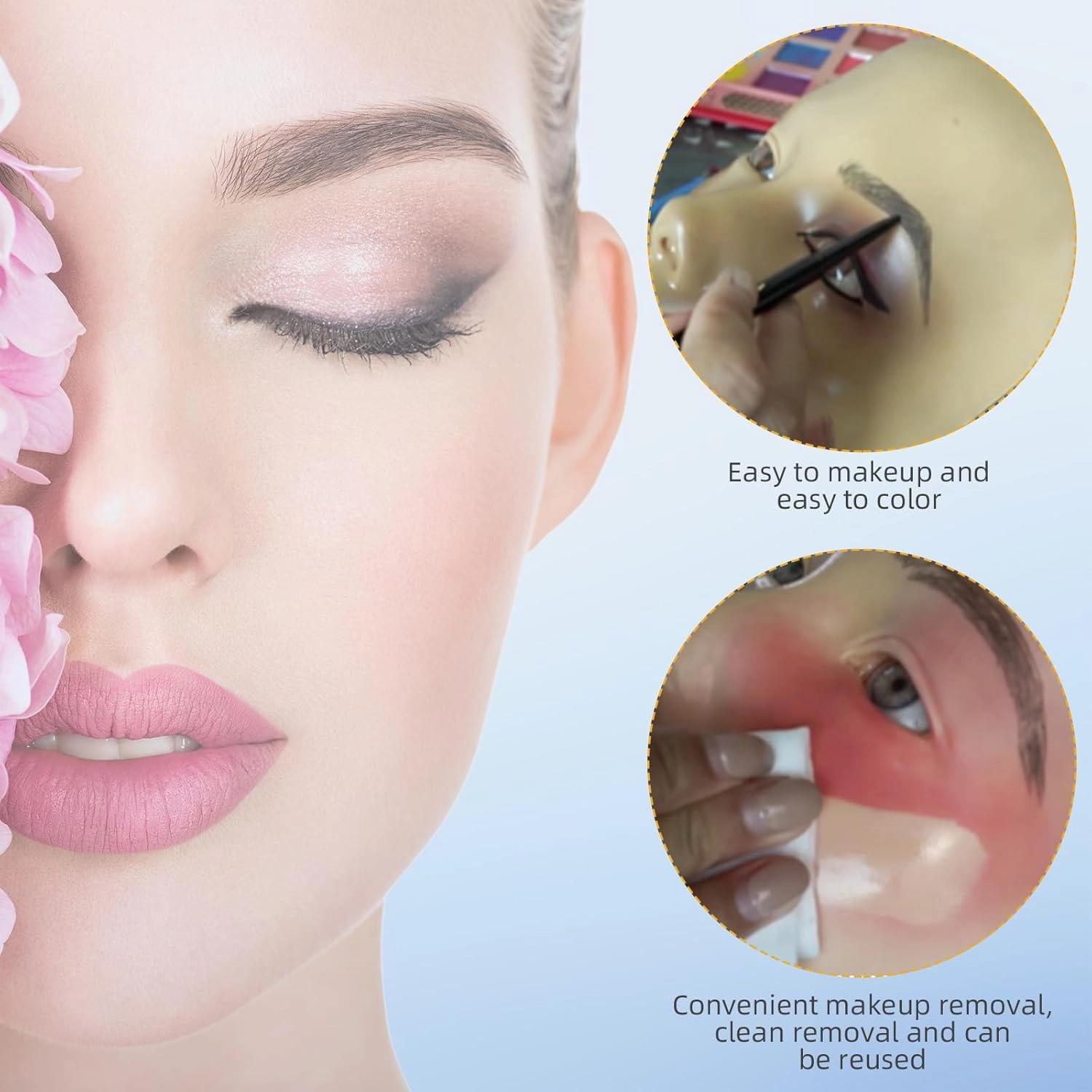 Silicone Makeup Practice 5D Face Board, Reusable Beginners to practice eyesmakeup Face Eyes Silicone False Cosmetologist,Real Person Training Model for Self-Study and Beginners or Makeup Artist Show