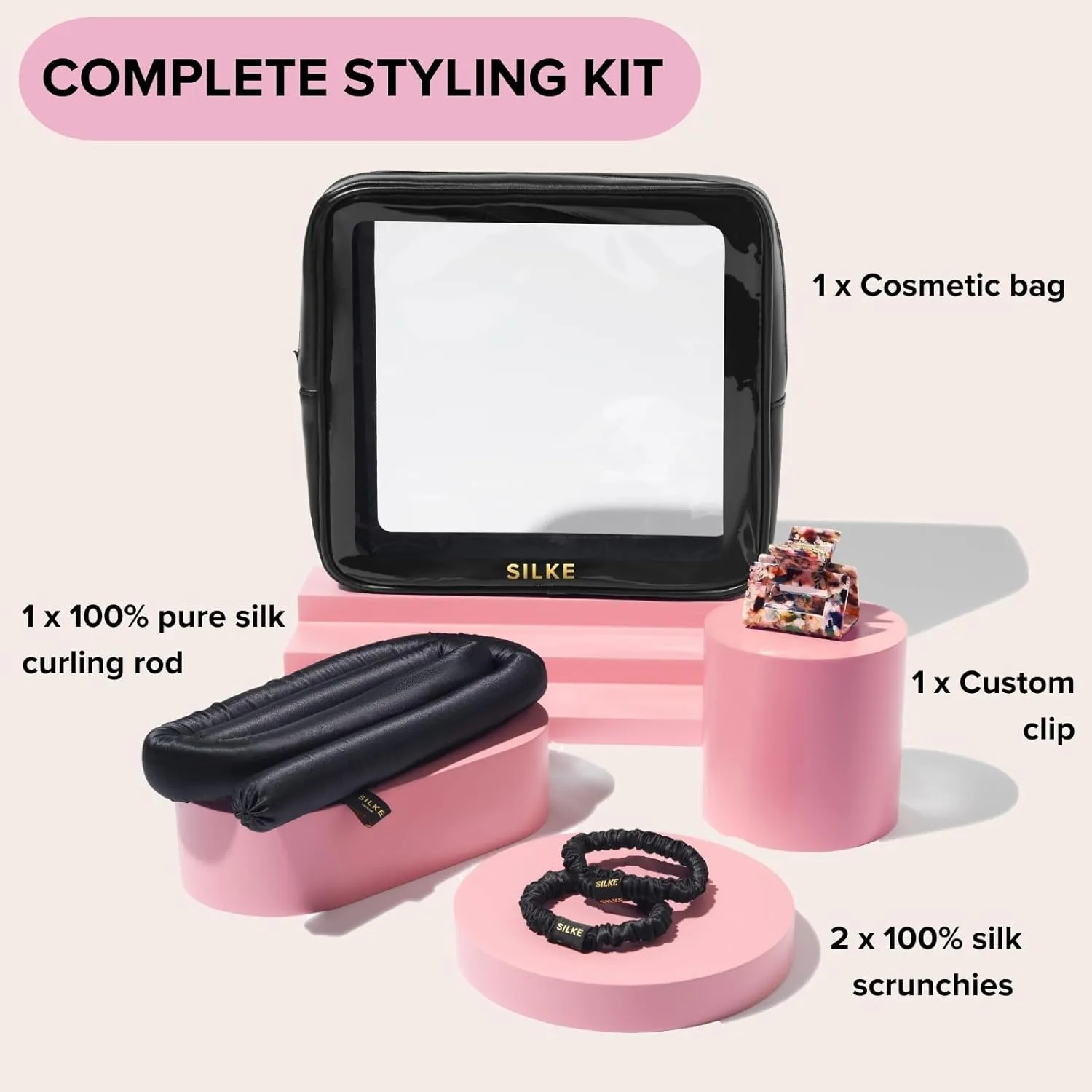 SILKE Heatless Hair Curlers | 100% Luxurious Heatless Curls Headband | Silk Heatless Curlers to Sleep In | No Heat Curlers for Overnight Curls | Heatless Curling Set | Big Bounce, No Effort (Black)