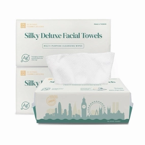 Silken Touch Disposable Facial Towel - Ultra-Soft 100% Cotton Face Tissue, High Absorbency, Gentle on Sensitive Skin - Ideal for Skincare, Makeup Removal, Eco-Friendly (3 Packs, London)