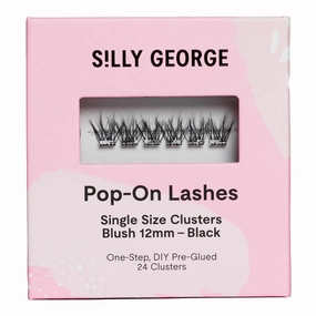 Silly George Single-Size Pop-On Lashes - DIY 1-Step Pre-Glued Faux Eyelash Cluster Kit, Natural Look Extensions, Pack of 24 Individual Clusters, Black - Blush, 12mm