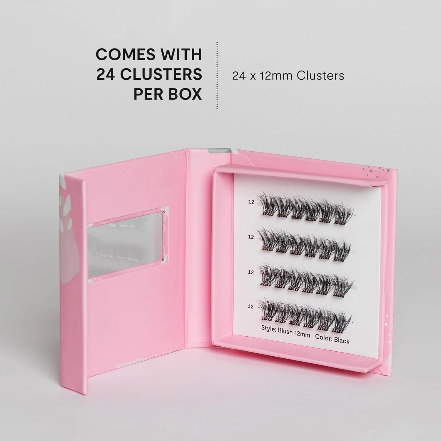 Silly George Single-Size Pop-On Lashes - DIY 1-Step Pre-Glued Faux Eyelash Cluster Kit, Natural Look Extensions, Pack of 24 Individual Clusters, Black - Blush, 12mm