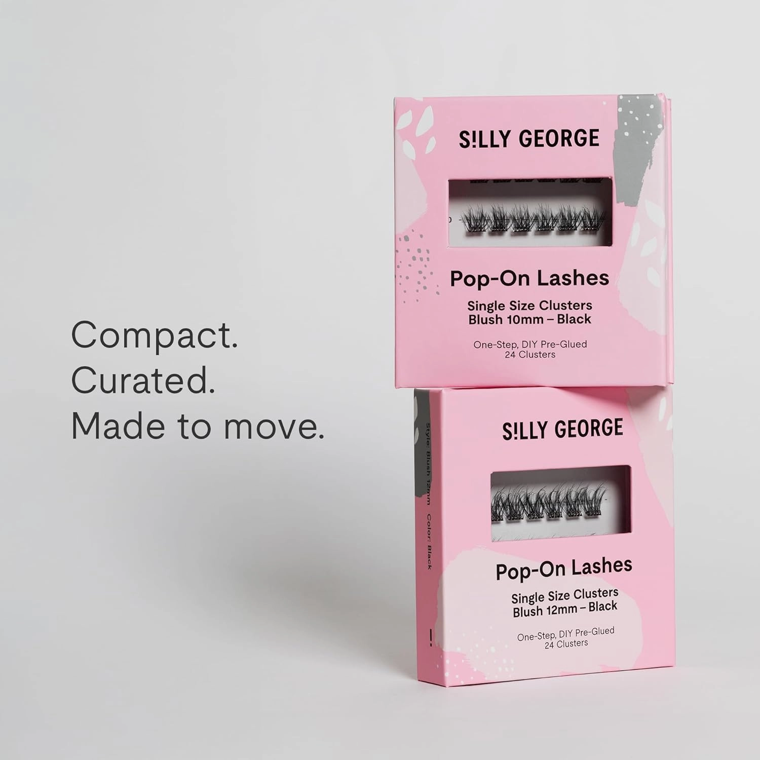 Silly George Single-Size Pop-On Lashes - DIY 1-Step Pre-Glued Faux Eyelash Cluster Kit, Natural Look Extensions, Pack of 24 Individual Clusters, Black - Blush, 12mm