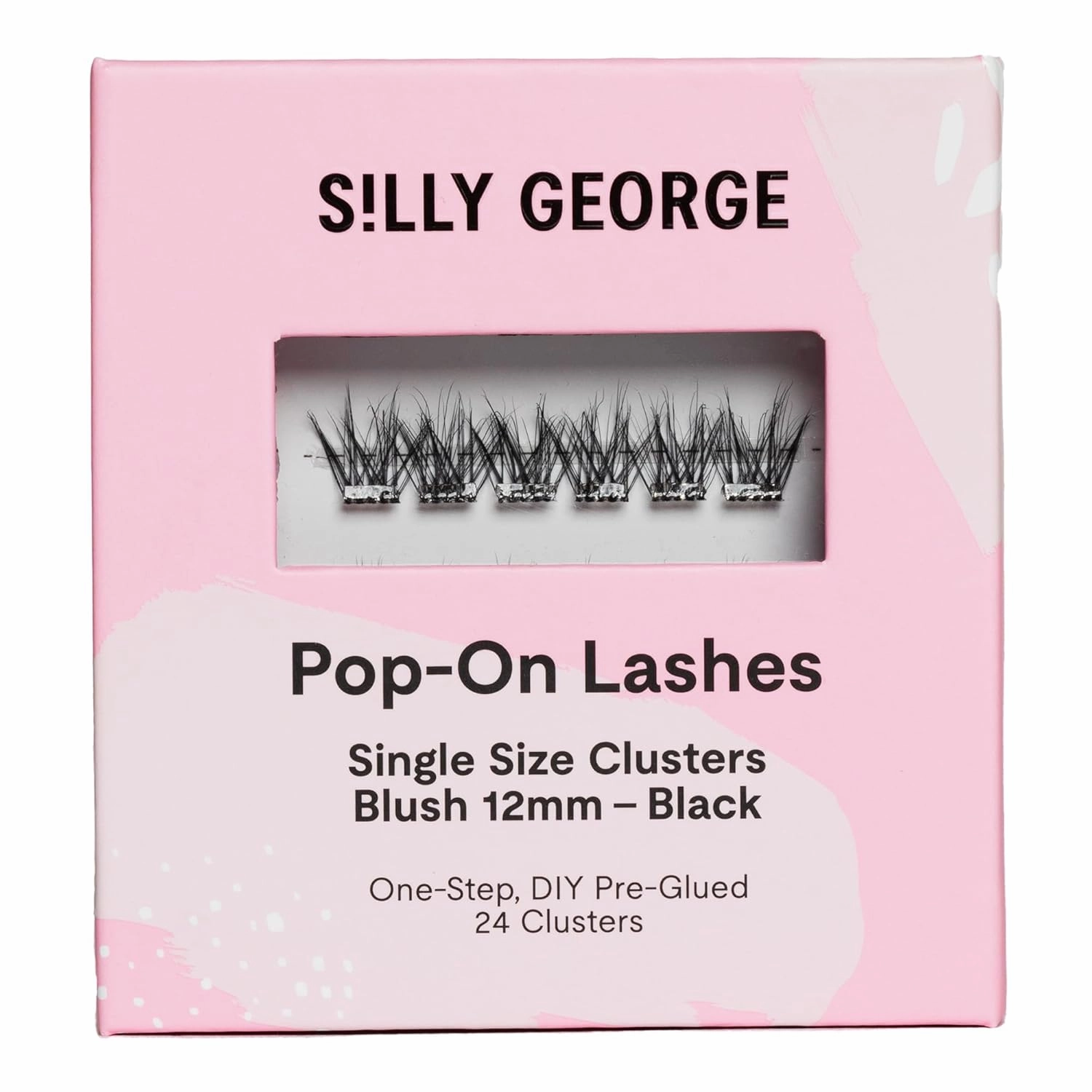Silly George Single-Size Pop-On Lashes - DIY 1-Step Pre-Glued Faux Eyelash Cluster Kit, Natural Look Extensions, Pack of 24 Individual Clusters, Black - Blush, 12mm