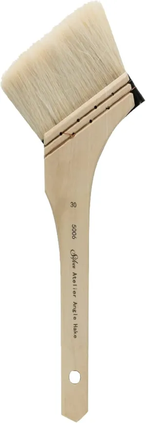 Silver Brush Limited 5006-30 Silver Atelier Hake Angle Paintbrush for Watercolor, Oil, Acrylic, Gouache, Inks, Dyes, & Heavy Body Paints, Size 30, Short Handle