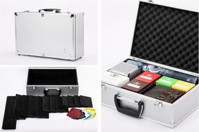 Silver TC-A5B Tabletop Gaming Storage Case with Sliding Divider Walls for TCG, Deck Box, Card Games, MTG, Magic, FaB, YGO, FaB, Dominion, Board Games.